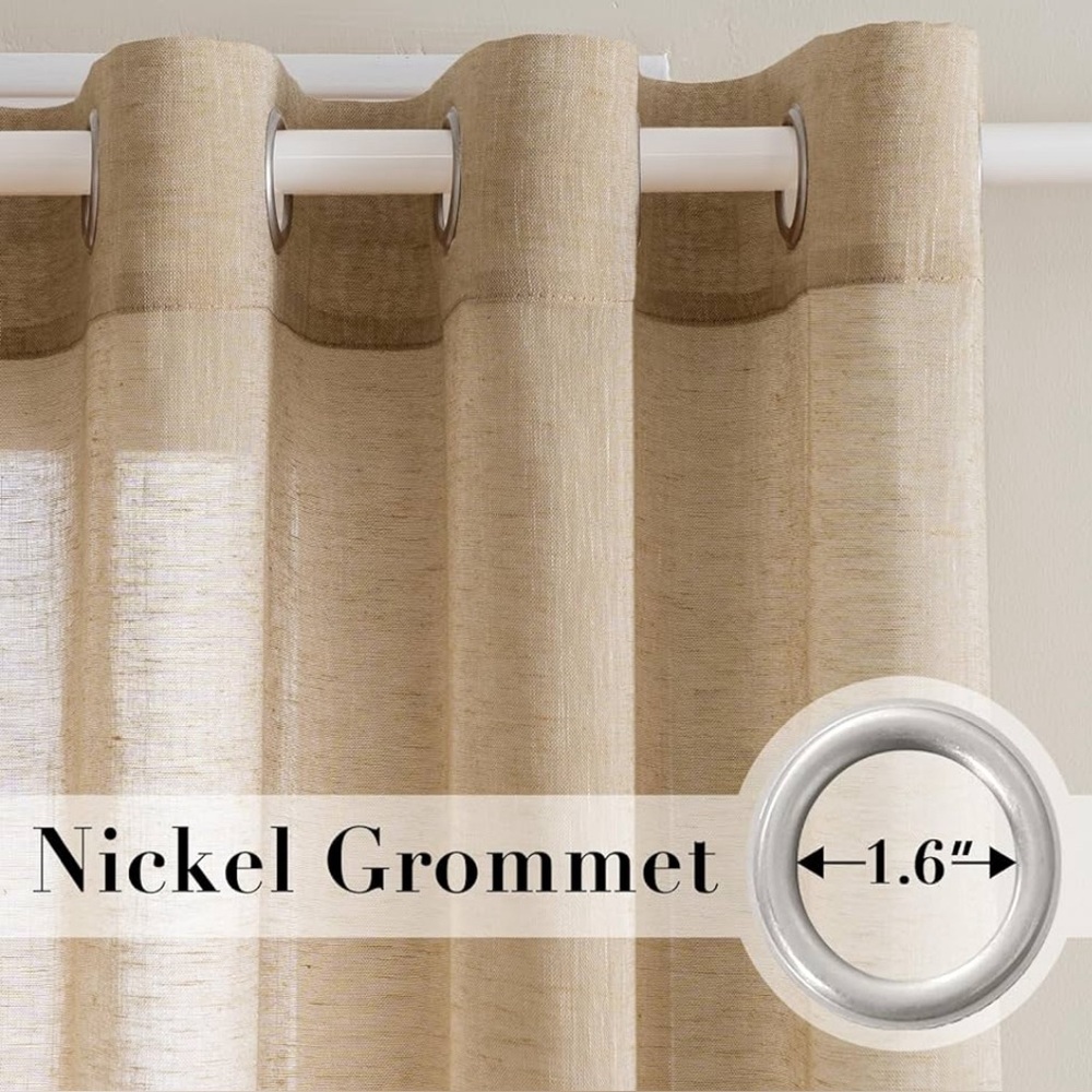 Linen Curtains 84 Inch Length 2 Panels Set - Semi Sheer Taffy Color 52”W x 84”L - Picture 3 of 7